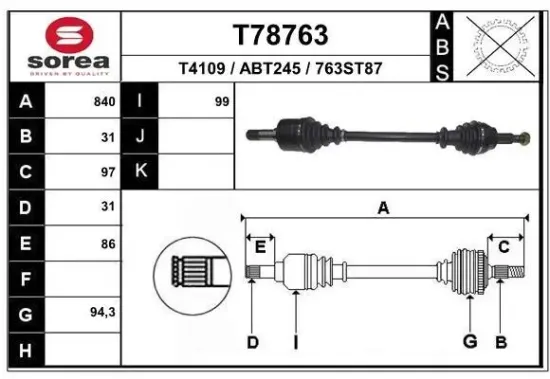 Antriebswelle Hinterachse links EAI T78763 Bild Antriebswelle Hinterachse links EAI T78763