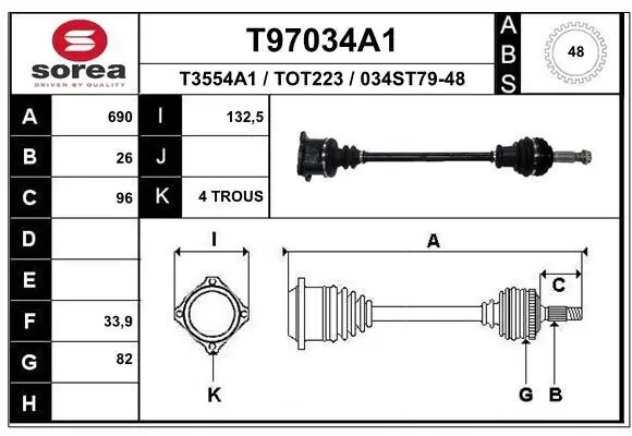 Antriebswelle Hinterachse rechts EAI T97034A1