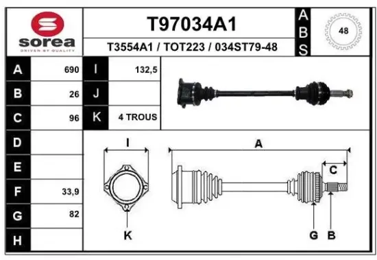 Antriebswelle Hinterachse rechts EAI T97034A1 Bild Antriebswelle Hinterachse rechts EAI T97034A1