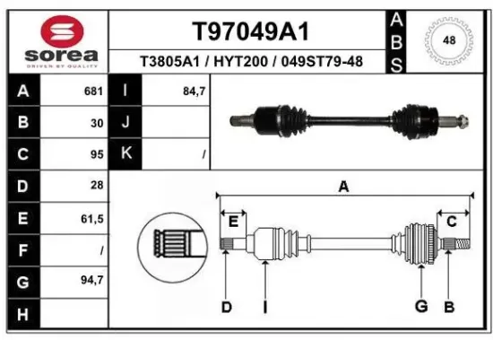 Antriebswelle Vorderachse links EAI T97049A1 Bild Antriebswelle Vorderachse links EAI T97049A1