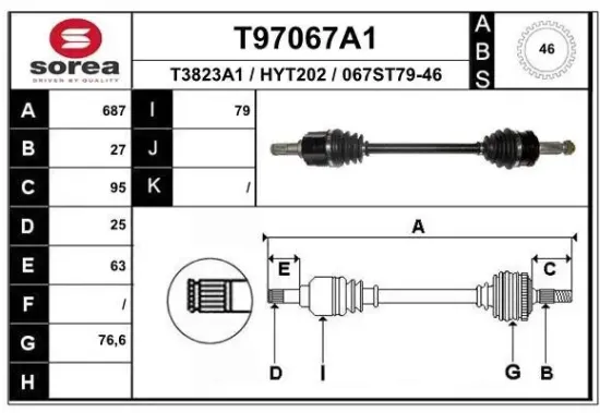 Antriebswelle Vorderachse links EAI T97067A1 Bild Antriebswelle Vorderachse links EAI T97067A1