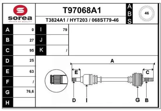 Antriebswelle Vorderachse rechts EAI T97068A1 Bild Antriebswelle Vorderachse rechts EAI T97068A1