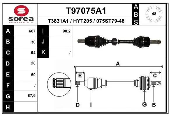Antriebswelle Vorderachse links EAI T97075A1