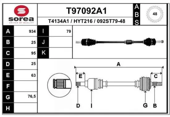 Antriebswelle Vorderachse rechts EAI T97092A1 Bild Antriebswelle Vorderachse rechts EAI T97092A1
