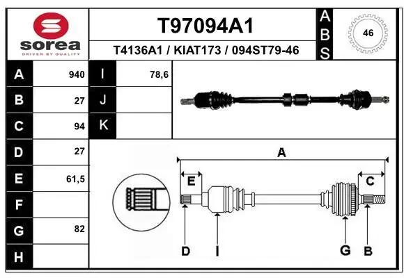 Antriebswelle Vorderachse rechts EAI T97094A1