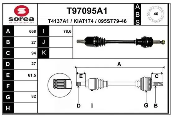 Antriebswelle Vorderachse links EAI T97095A1 Bild Antriebswelle Vorderachse links EAI T97095A1