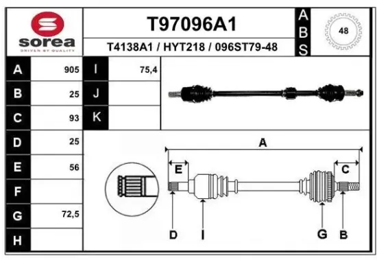 Antriebswelle Vorderachse rechts EAI T97096A1 Bild Antriebswelle Vorderachse rechts EAI T97096A1