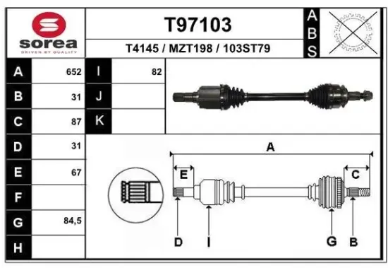 Antriebswelle Vorderachse links EAI T97103 Bild Antriebswelle Vorderachse links EAI T97103