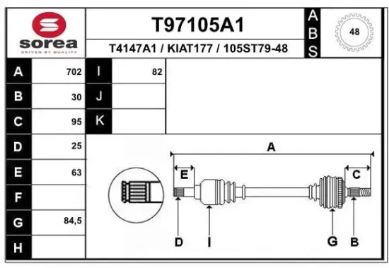 Antriebswelle Vorderachse links EAI T97105A1 Bild Antriebswelle Vorderachse links EAI T97105A1
