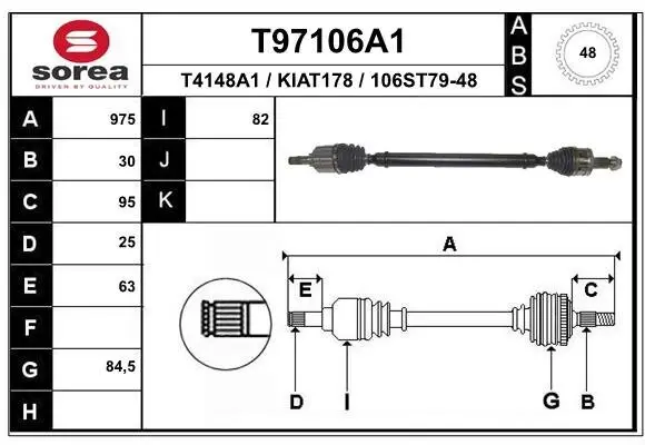 Antriebswelle Vorderachse rechts EAI T97106A1