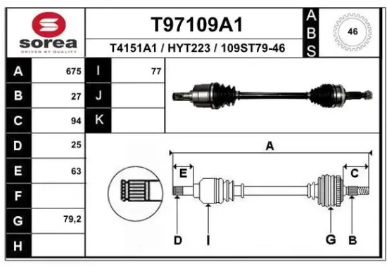 Antriebswelle Vorderachse links EAI T97109A1 Bild Antriebswelle Vorderachse links EAI T97109A1