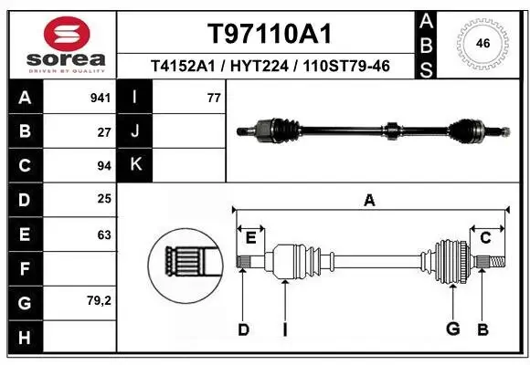 Antriebswelle Vorderachse rechts EAI T97110A1
