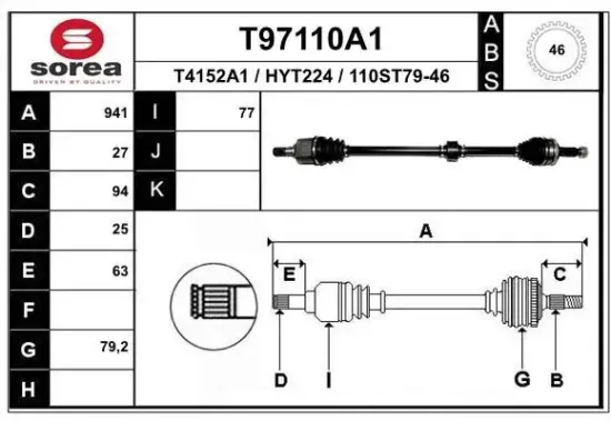 Antriebswelle Vorderachse rechts EAI T97110A1 Bild Antriebswelle Vorderachse rechts EAI T97110A1