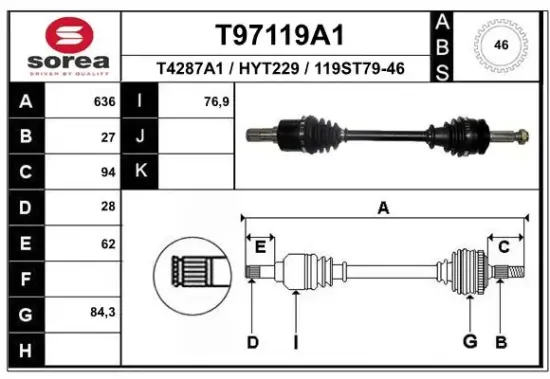 Antriebswelle Vorderachse rechts EAI T97119A1 Bild Antriebswelle Vorderachse rechts EAI T97119A1