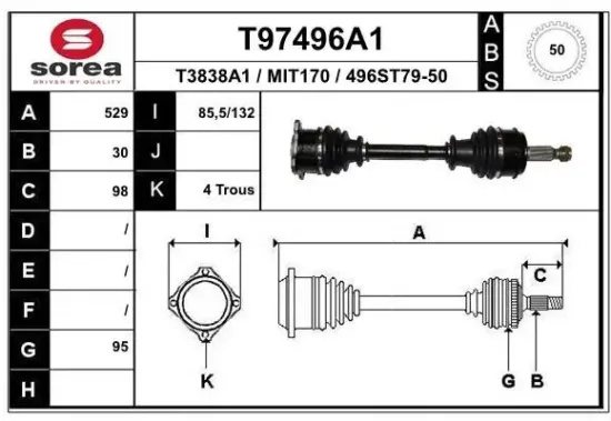 Antriebswelle Vorderachse rechts EAI T97496A1 Bild Antriebswelle Vorderachse rechts EAI T97496A1