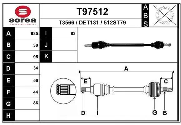 Antriebswelle Vorderachse rechts EAI T97512