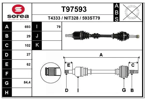 Antriebswelle Vorderachse links EAI T97593