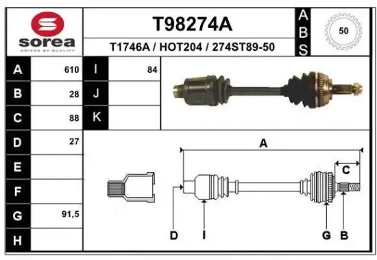 Antriebswelle Vorderachse links EAI T98274A Bild Antriebswelle Vorderachse links EAI T98274A
