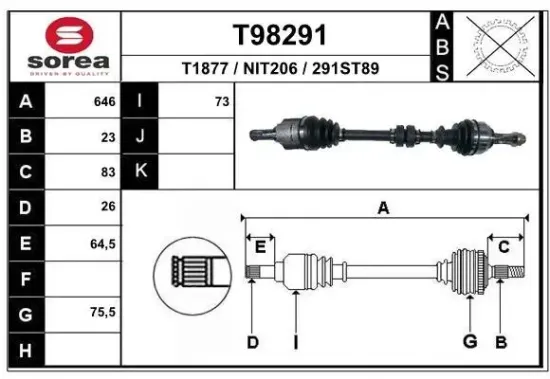 Antriebswelle Vorderachse links EAI T98291 Bild Antriebswelle Vorderachse links EAI T98291