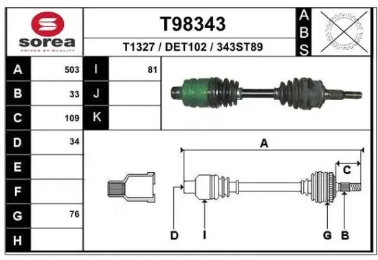 Antriebswelle EAI T98343 Bild Antriebswelle EAI T98343