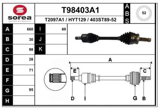 Antriebswelle Vorderachse links EAI T98403A1 Bild Antriebswelle Vorderachse links EAI T98403A1