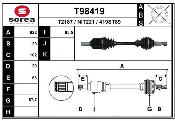 Antriebswelle Vorderachse links EAI T98419