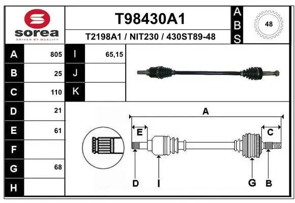 Antriebswelle Hinterachse links Hinterachse rechts EAI T98430A1