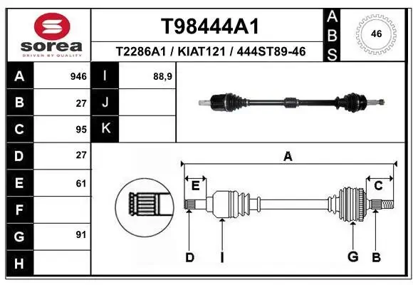 Antriebswelle Vorderachse rechts EAI T98444A1