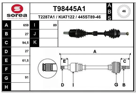 Antriebswelle Vorderachse links EAI T98445A1