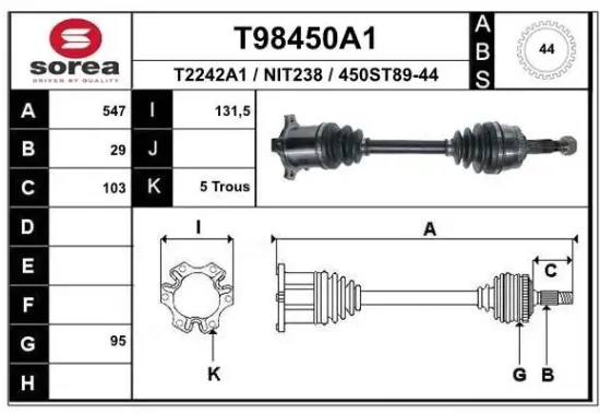 Antriebswelle Vorderachse rechts EAI T98450A1 Bild Antriebswelle Vorderachse rechts EAI T98450A1