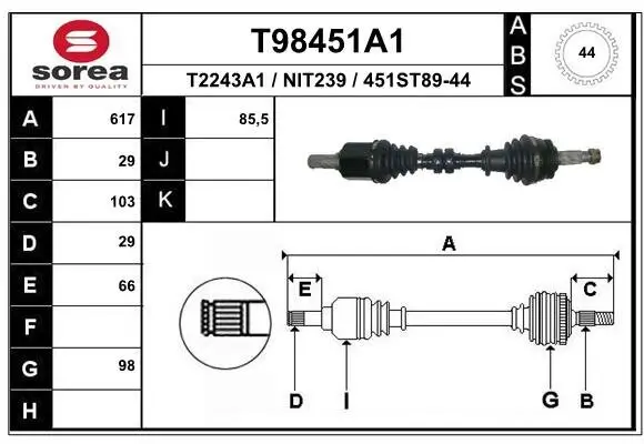 Antriebswelle Vorderachse links EAI T98451A1