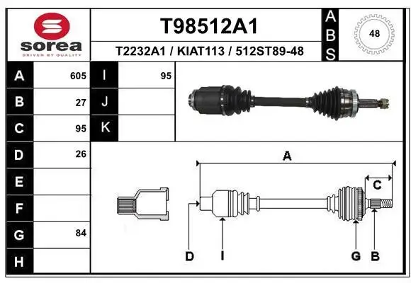 Antriebswelle Vorderachse rechts EAI T98512A1