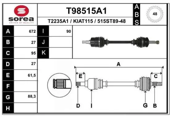 Antriebswelle Vorderachse links EAI T98515A1 Bild Antriebswelle Vorderachse links EAI T98515A1