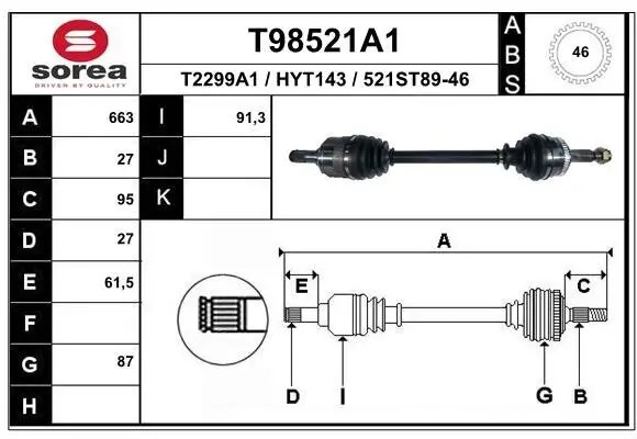 Antriebswelle Vorderachse links EAI T98521A1