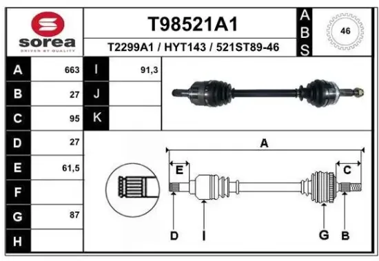 Antriebswelle Vorderachse links EAI T98521A1 Bild Antriebswelle Vorderachse links EAI T98521A1