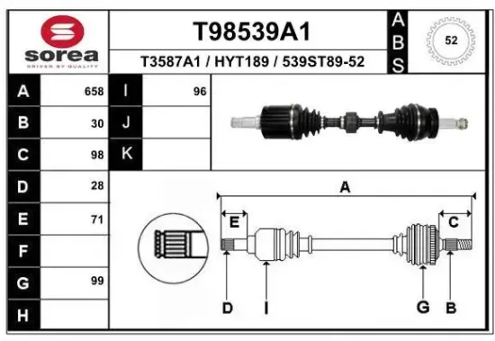 Antriebswelle Vorderachse links EAI T98539A1 Bild Antriebswelle Vorderachse links EAI T98539A1