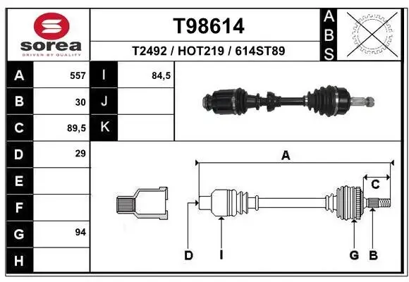 Antriebswelle EAI T98614 Bild Antriebswelle EAI T98614