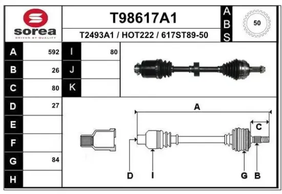 Antriebswelle Vorderachse links EAI T98617A1 Bild Antriebswelle Vorderachse links EAI T98617A1