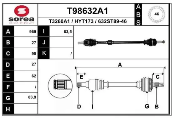 Antriebswelle Vorderachse rechts EAI T98632A1 Bild Antriebswelle Vorderachse rechts EAI T98632A1