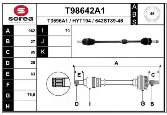 Antriebswelle Vorderachse rechts EAI T98642A1 Bild Antriebswelle Vorderachse rechts EAI T98642A1