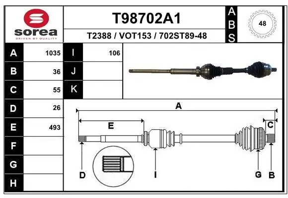 Antriebswelle Vorderachse rechts EAI T98702A1