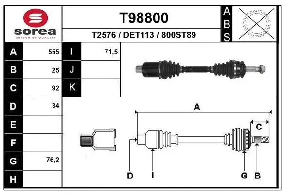 Antriebswelle Vorderachse rechts EAI T98800