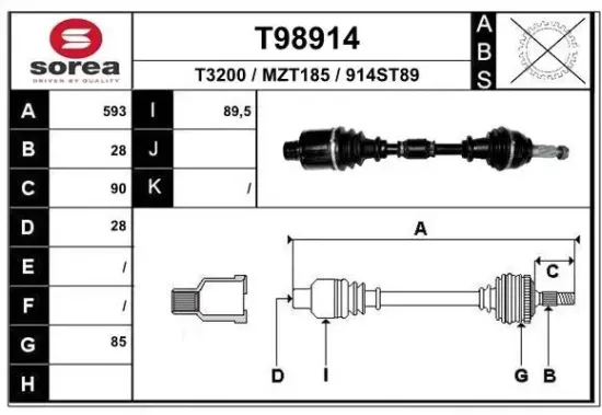 Antriebswelle Vorderachse rechts EAI T98914 Bild Antriebswelle Vorderachse rechts EAI T98914