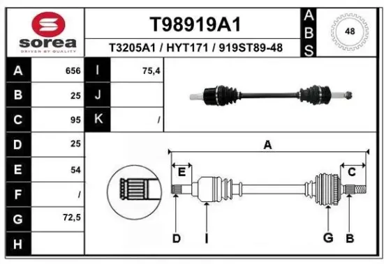 Antriebswelle Vorderachse links EAI T98919A1 Bild Antriebswelle Vorderachse links EAI T98919A1