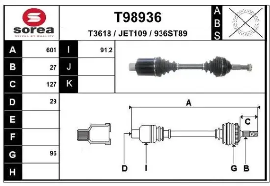 Antriebswelle Vorderachse rechts EAI T98936 Bild Antriebswelle Vorderachse rechts EAI T98936