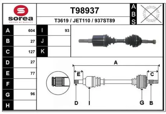 Antriebswelle Vorderachse links EAI T98937 Bild Antriebswelle Vorderachse links EAI T98937