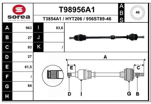 Antriebswelle Vorderachse rechts EAI T98956A1