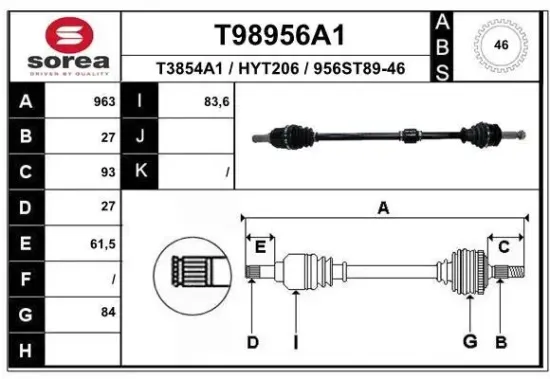 Antriebswelle Vorderachse rechts EAI T98956A1 Bild Antriebswelle Vorderachse rechts EAI T98956A1