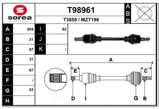 Antriebswelle Vorderachse links EAI T98961 Bild Antriebswelle Vorderachse links EAI T98961