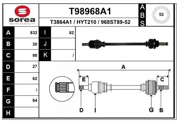 Antriebswelle Hinterachse links Hinterachse rechts EAI T98968A1